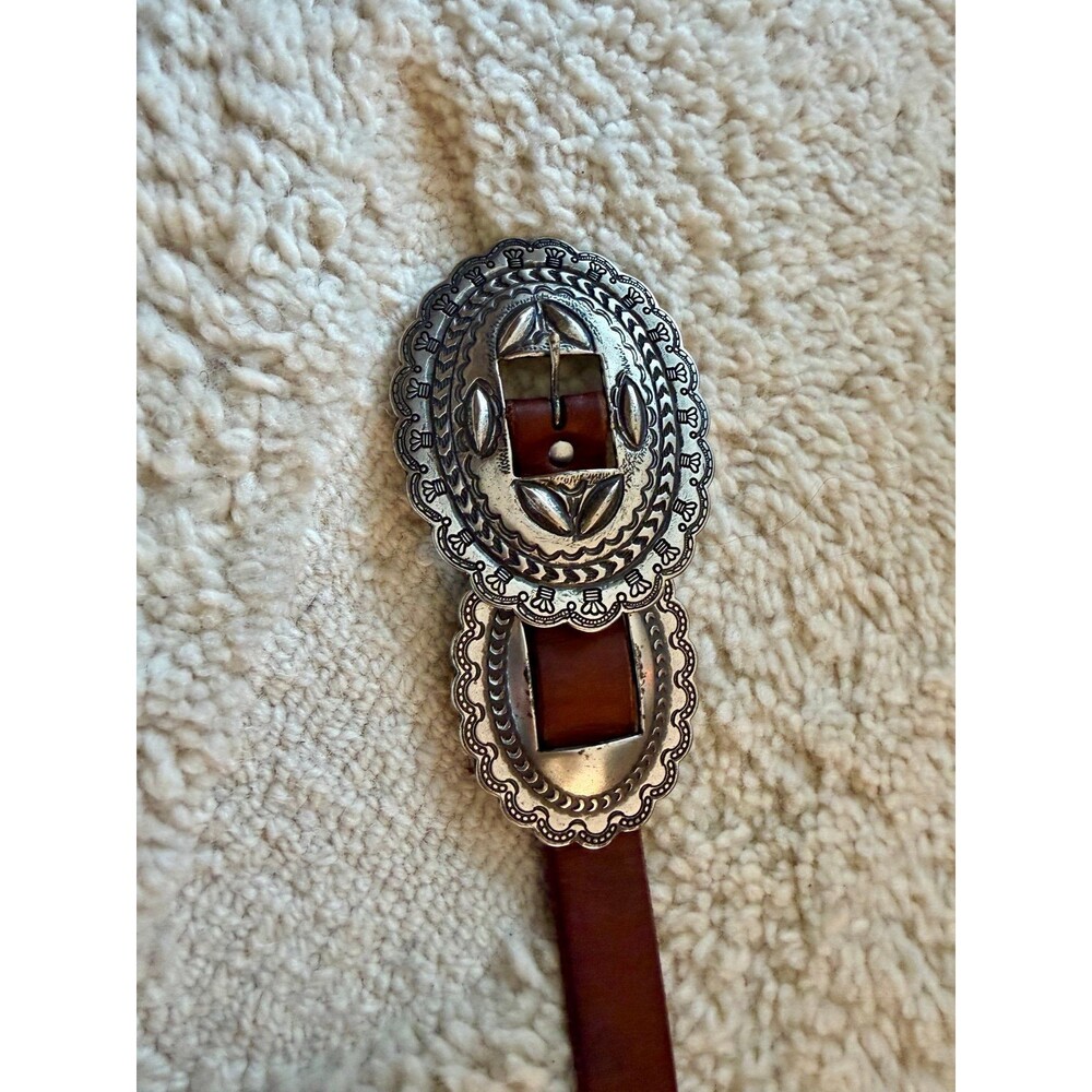 Lauren Ralph Lauren Genuine Leather Concho Belt Brown Silver Southwestern Wester - Picture 2 of 6